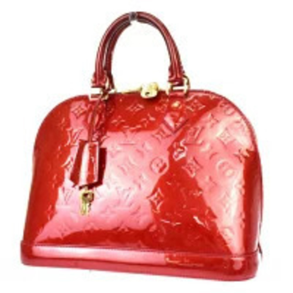 Louis Vuitton Alma Top Handle Bag Monogram Grenadine Enamel Rouge Red